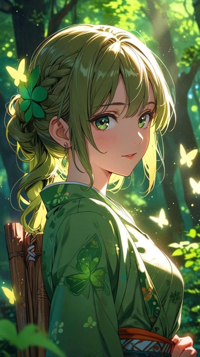 Anime màu xanh lá cây nhân vật thanh mát