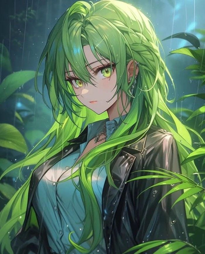 Anime màu xanh lá cây nhân vật trong trẻo