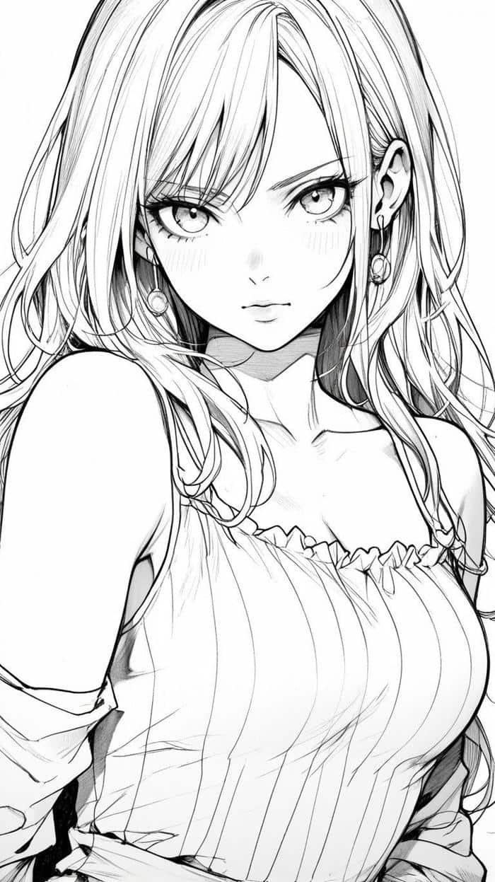 Bức ảnh Anime không màu ánh nhìn sắc