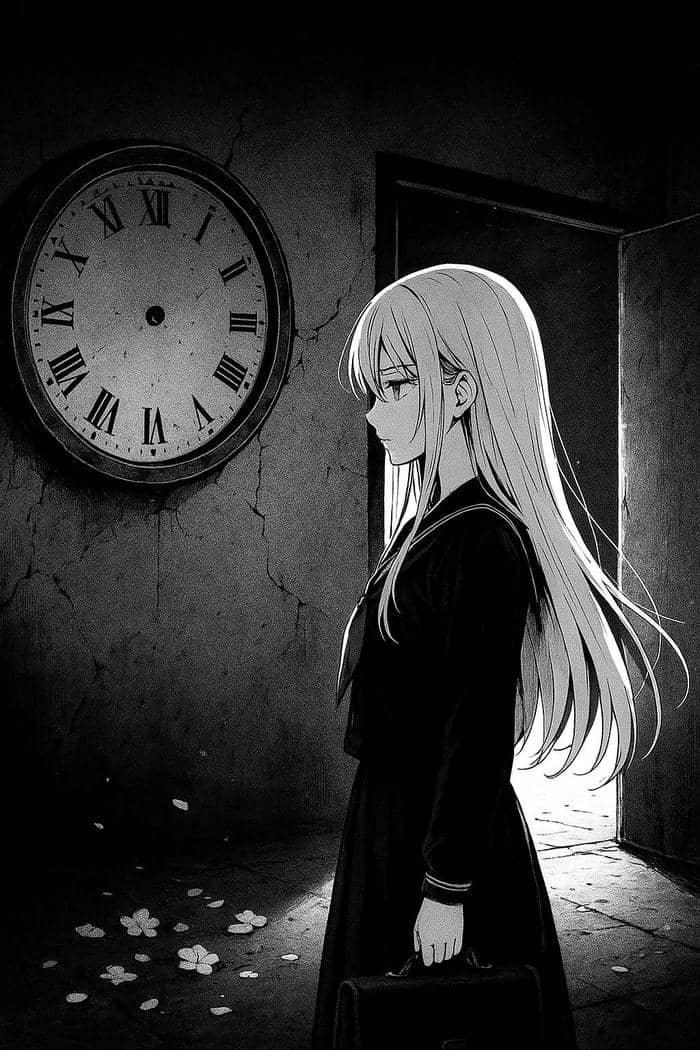 Bức ảnh Anime trắng đen ánh nhìn xa