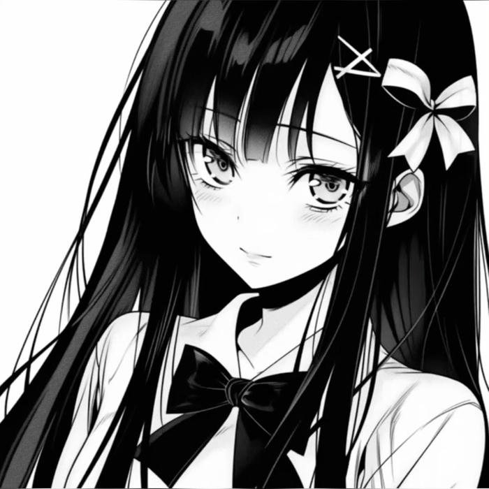 Bức ảnh Anime trắng đen biểu cảm nhẹ