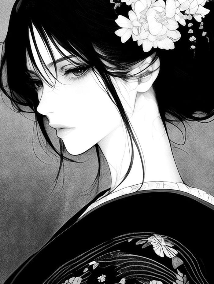 Bức ảnh Anime trắng đen nét mặt lạnh