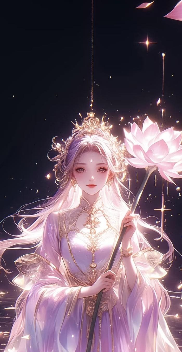 Bức hình anime 3d tay cầm bông sen