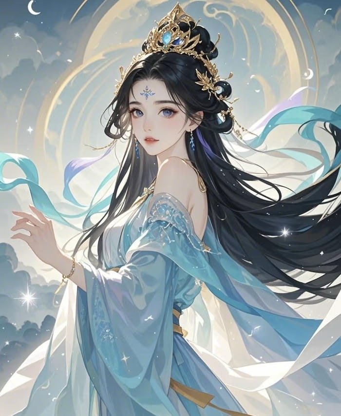 Bức hình anime cổ trang mặc váy xanh