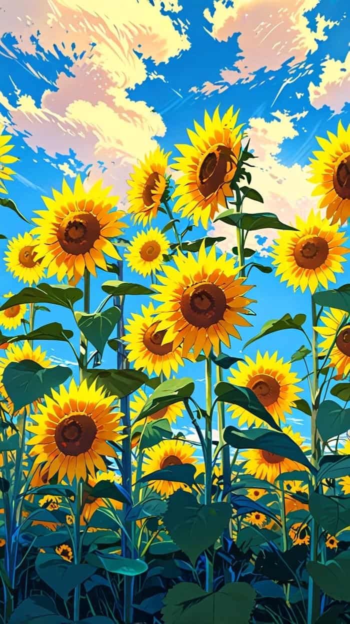 Bức hình anime hoa hướng dương ánh nắng chan hòa