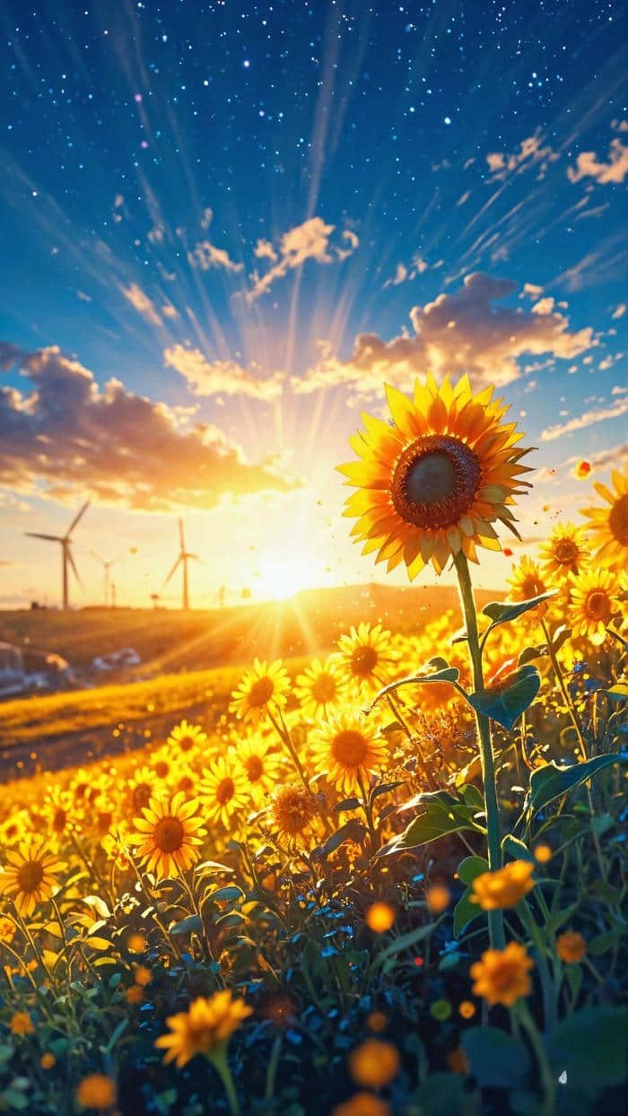 Bức hình anime hoa hướng dương cánh vàng mềm mại