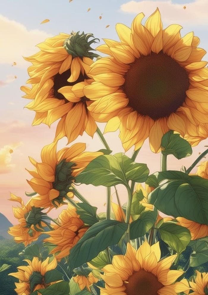 Bức hình anime hoa hướng dương sắc vàng nổi bật