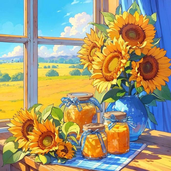 Bức hình anime hoa hướng dương trong buổi chiều hè