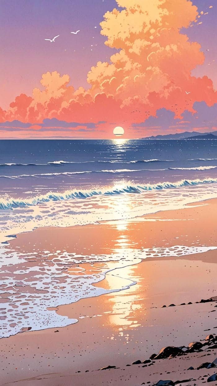 Bức hình anime hoàng hôn phủ sắc vàng nhẹ