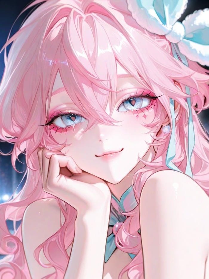 Bức hình anime màu hồng biểu cảm hồn nhiên