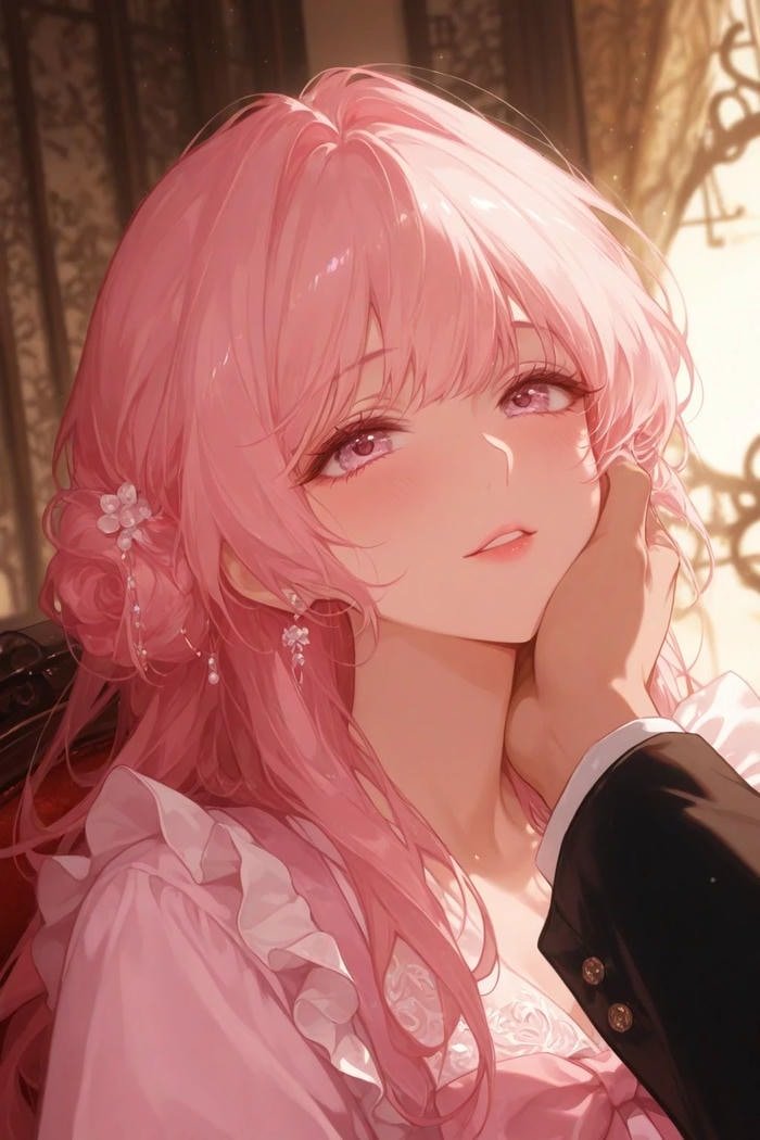 Bức hình anime màu hồng dáng đứng dịu