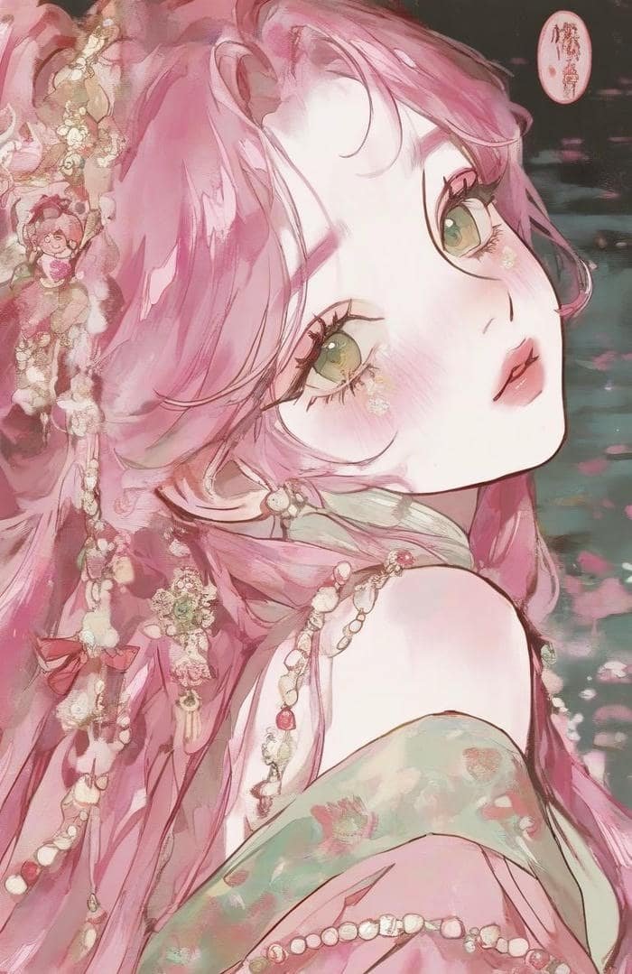 Bức hình anime màu hồng mũi thấp