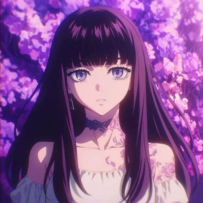 Bức hình anime màu tím ánh mắt sâu