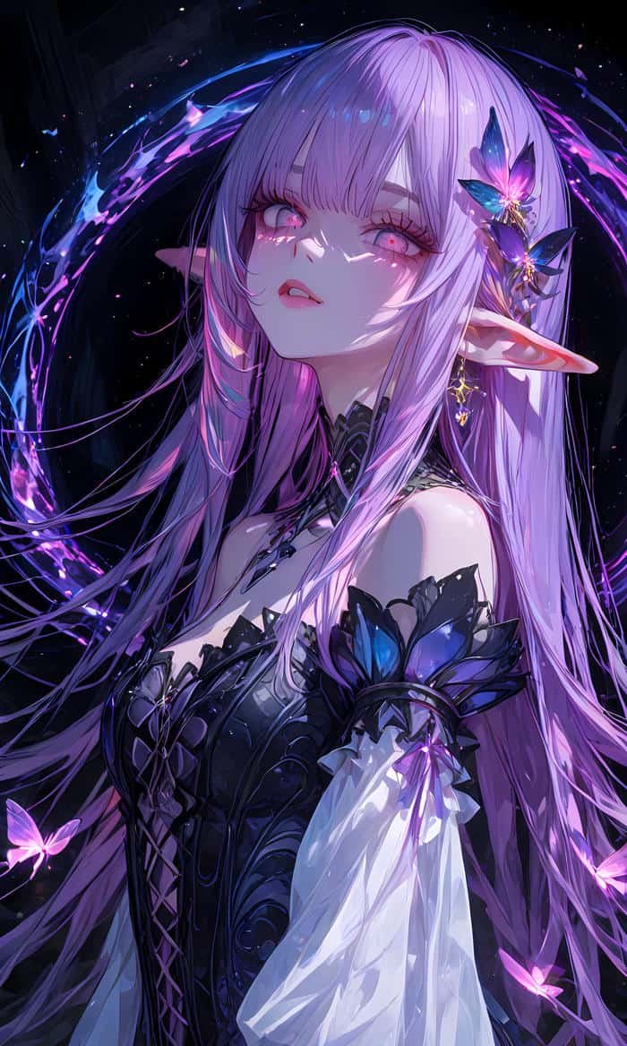 Bức hình anime màu tím dáng người mảnh