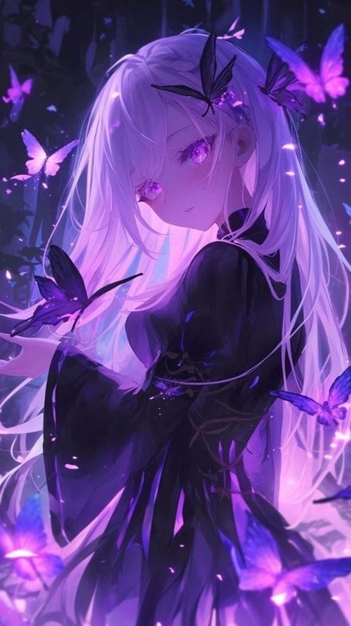 Bức hình anime màu tím nét mặt nghiêm