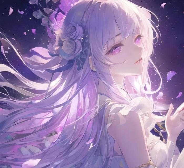 Bức hình anime màu tím nét mặt tĩnh