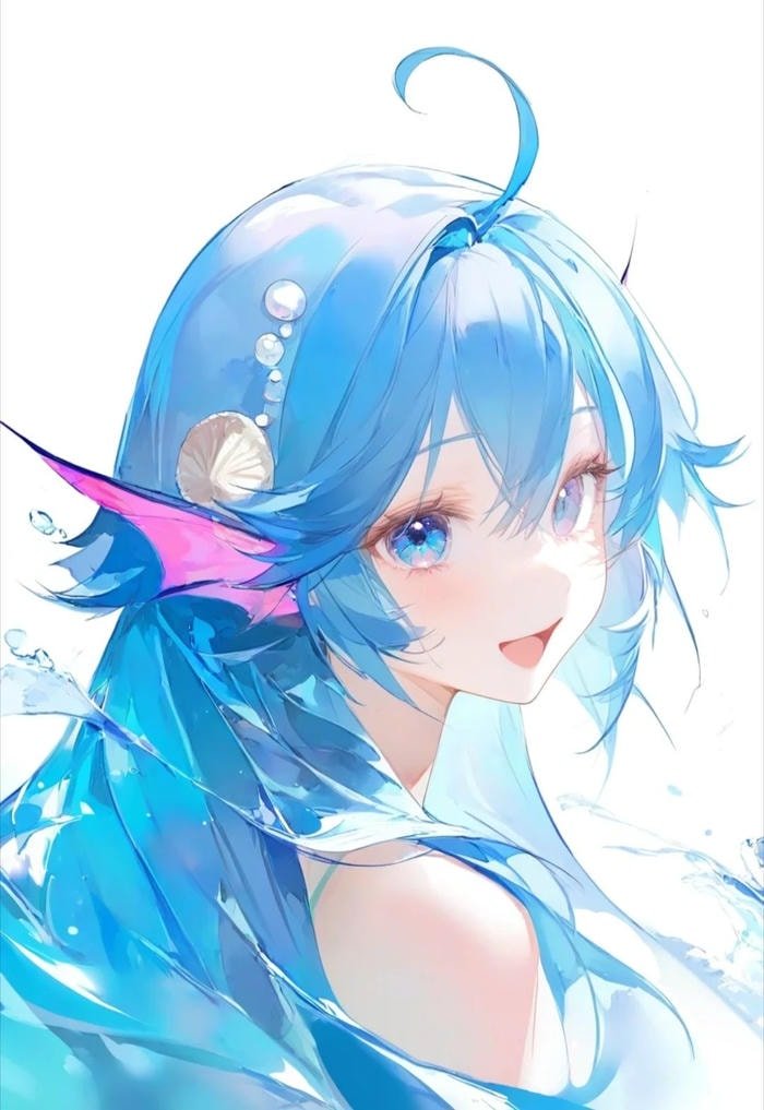 Bức hình anime màu xanh dương cảm xúc vui