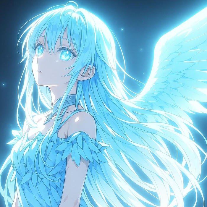 Bức hình anime màu xanh dương dáng đứng tĩnh