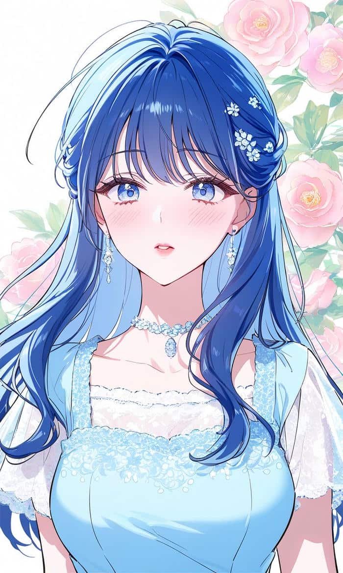 Bức hình anime màu xanh dương mắt tròn