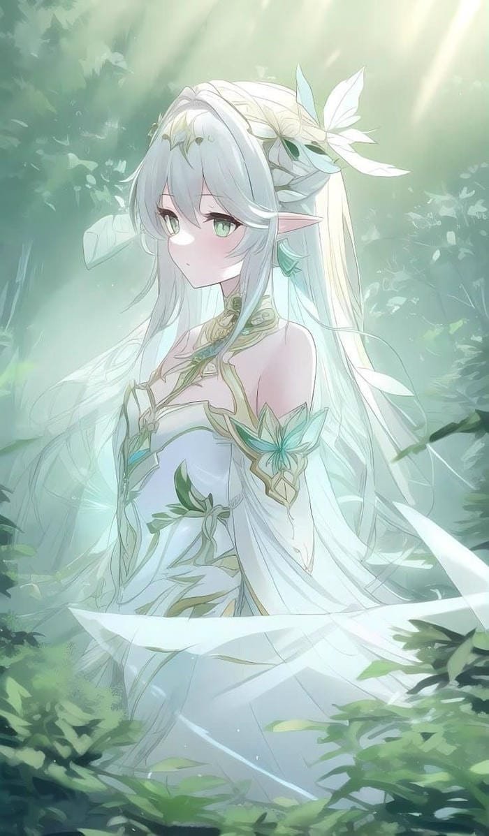 Bức hình anime màu xanh lá cây ánh mắt sáng