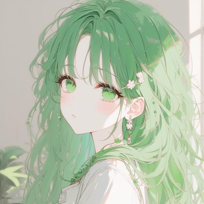 Bức hình anime màu xanh lá cây cảm xúc tươi