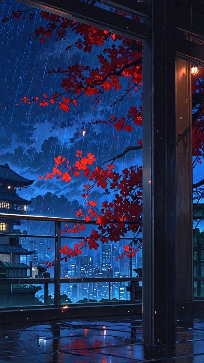 Bức hình mưa buồn cảnh đêm tối