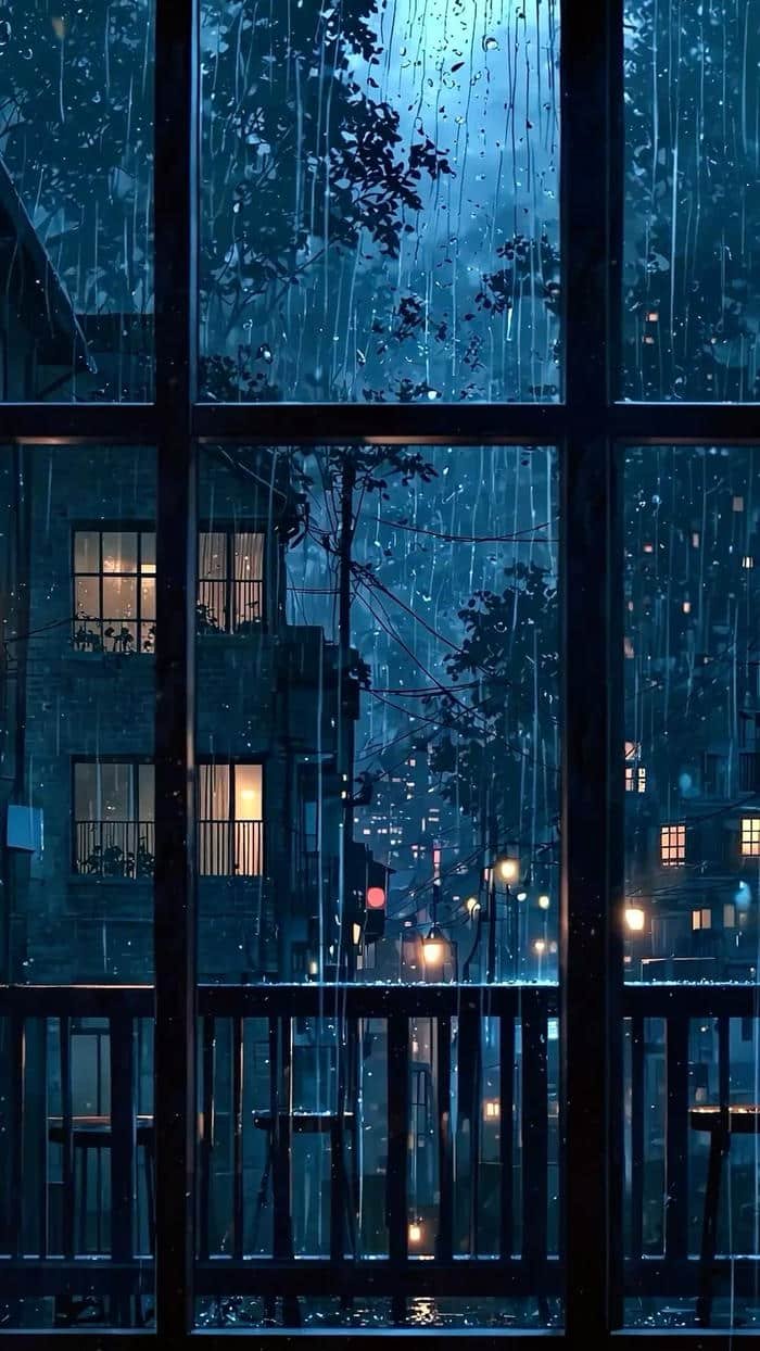 Bức hình mưa buồn mặt cửa loang nước