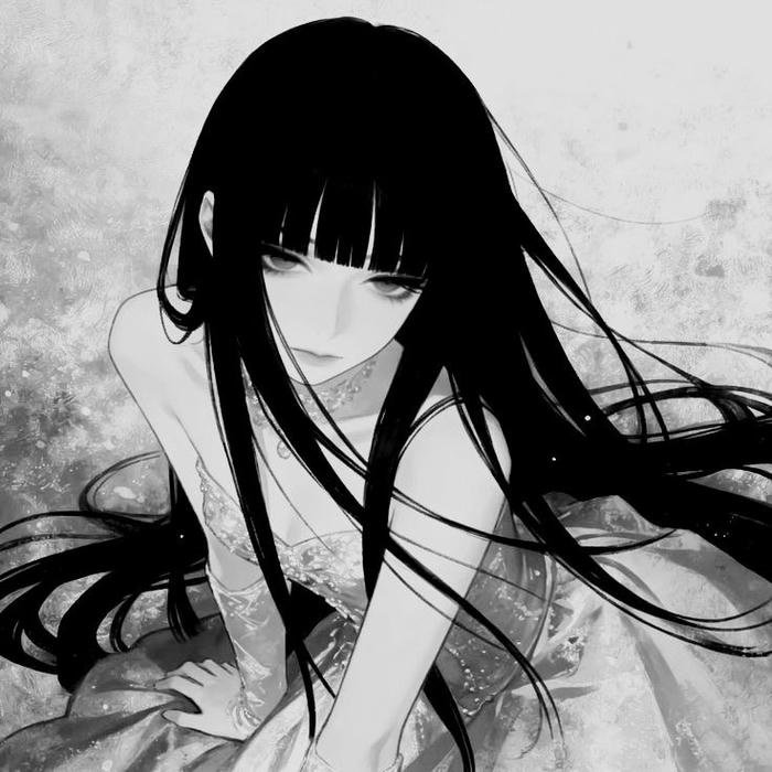 Hình ảnh Anime trắng đen khuôn mặt buồn