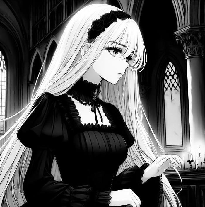 Hình ảnh Anime trắng đen nét mặt suy tư