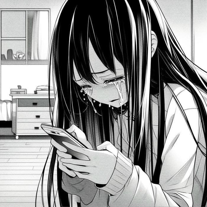 Hình ảnh Anime trắng đen nhìn xuống