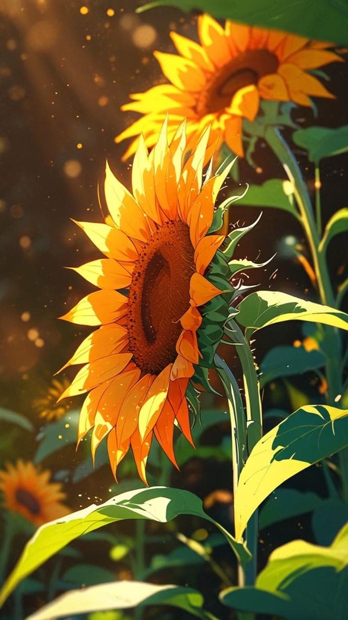 Hình ảnh anime hoa hướng dương hướng về mặt trời