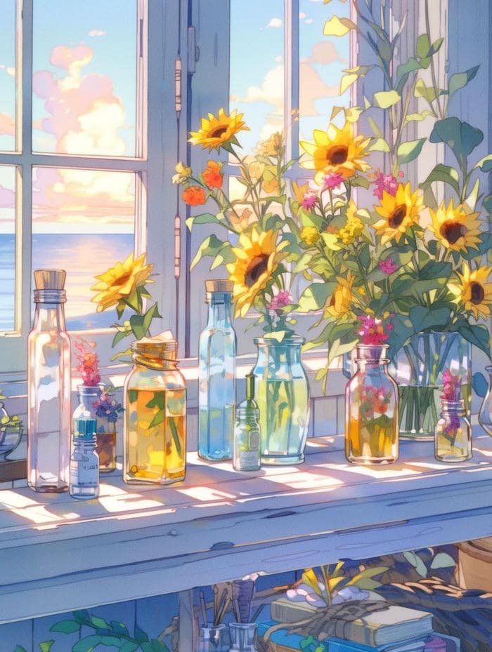 Hình ảnh anime hoa hướng dương mang cảm giác ấm áp