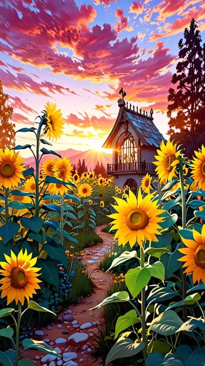 Hình ảnh anime hoa hướng dương tạo cảm giác bình yên