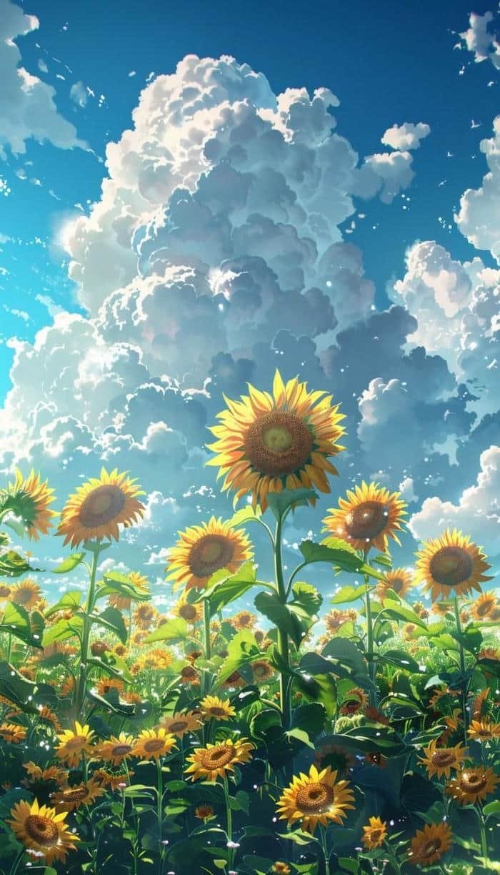 Hình ảnh anime hoa hướng dương trong gió nhẹ