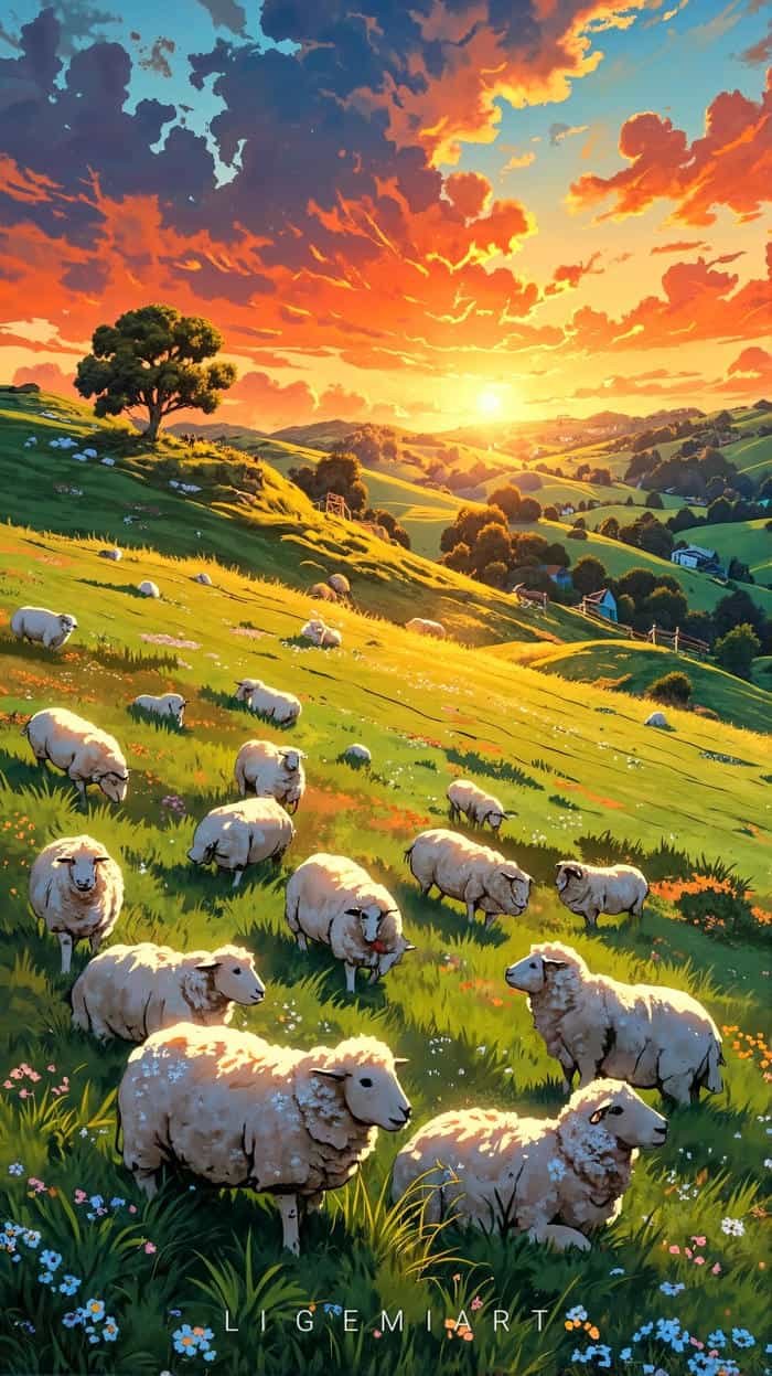 Hình ảnh anime hoàng hôn gam màu ấm