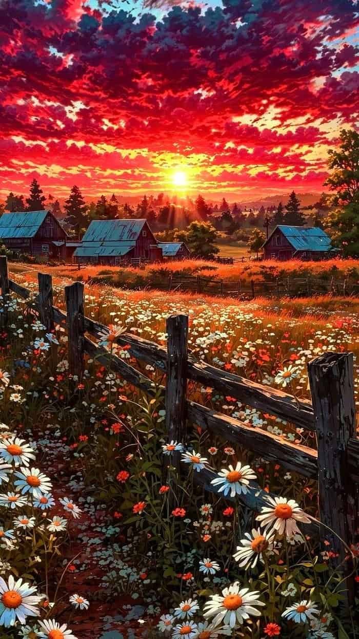 Hình ảnh anime hoàng hôn không gian mơ màng