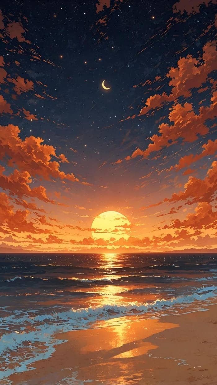 Hình ảnh anime hoàng hôn mây trôi chậm rãi