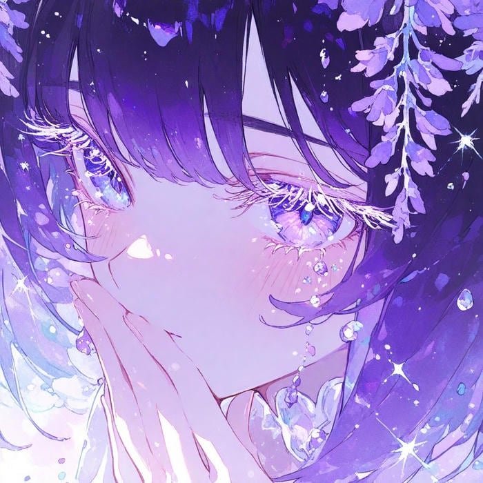 Hình ảnh anime màu tím biểu cảm bí ẩn