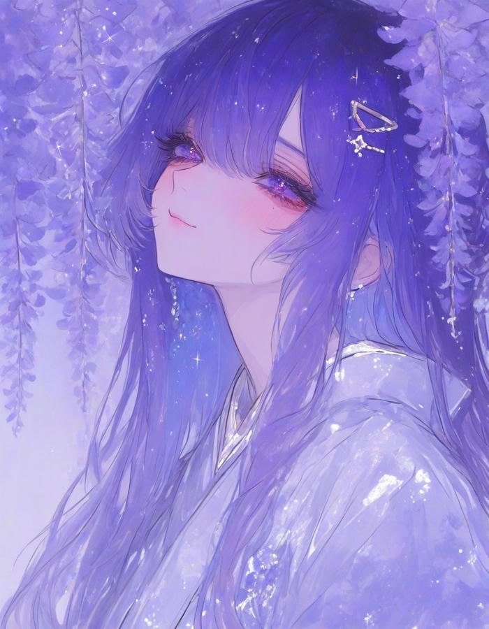 Hình ảnh anime màu tím mái bằng