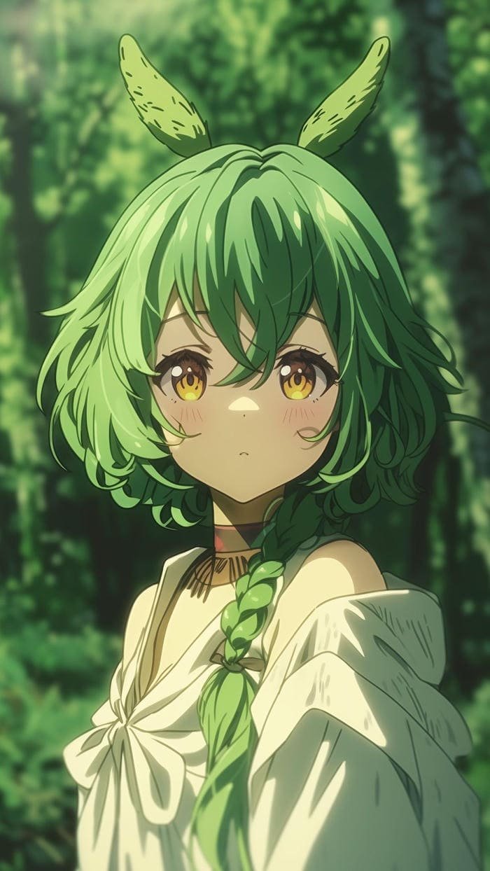 Hình ảnh anime màu xanh lá cây con người hiền
