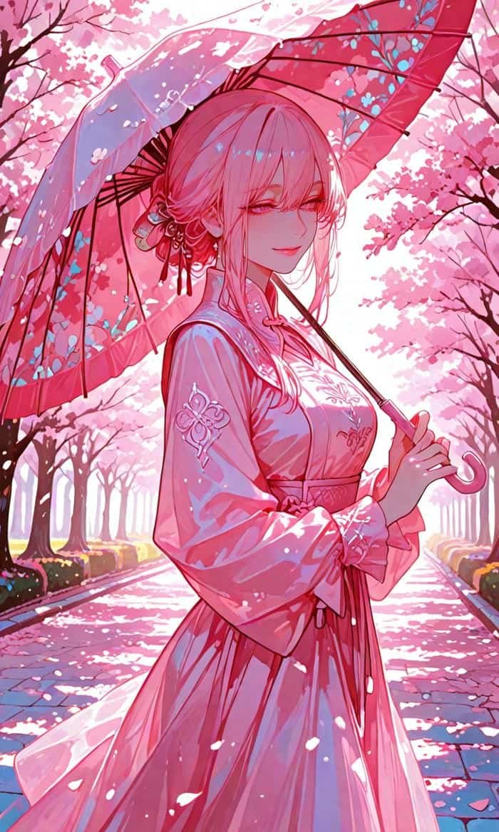 Hình ảnh hoa anh đào anime bên con đường