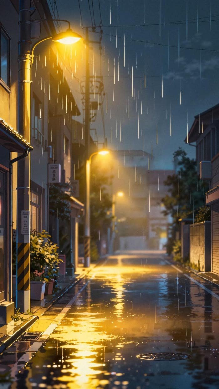 Hình ảnh mưa buồn ánh đèn vàng