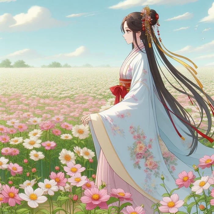 Hình anime cổ trang nữ tóc dài buông