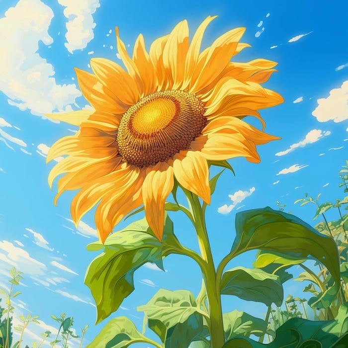 Hình anime hoa hướng dương cánh hoa xếp tròn