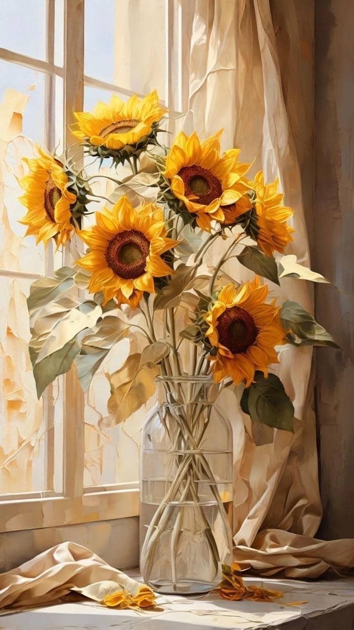 Hình anime hoa hướng dương nét vẽ mềm mịn