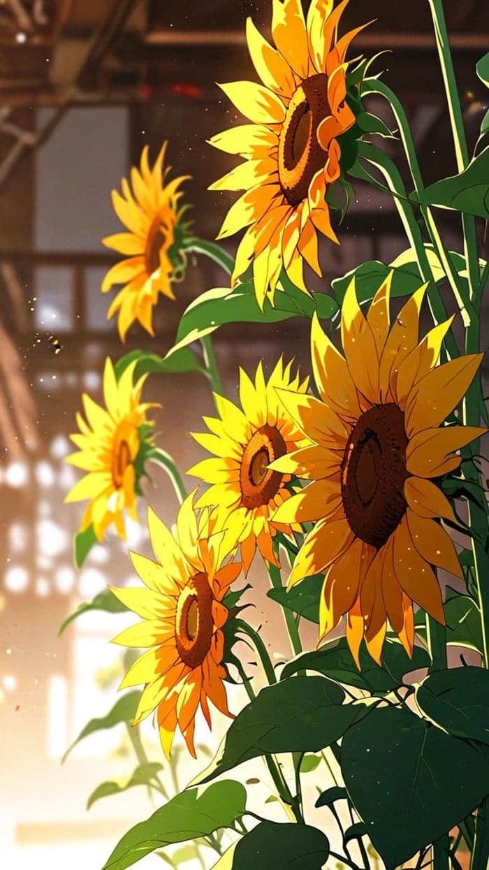 Hình anime hoa hướng dương nổi bật ánh sáng
