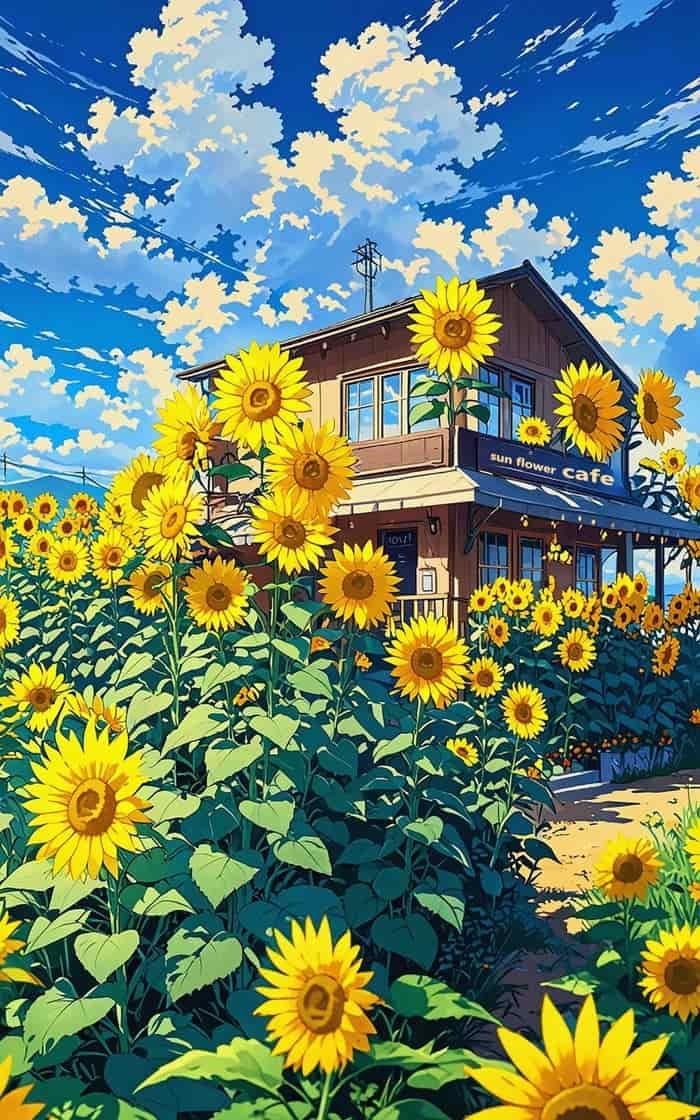 Hình anime hoa hướng dương sắc màu hài hòa