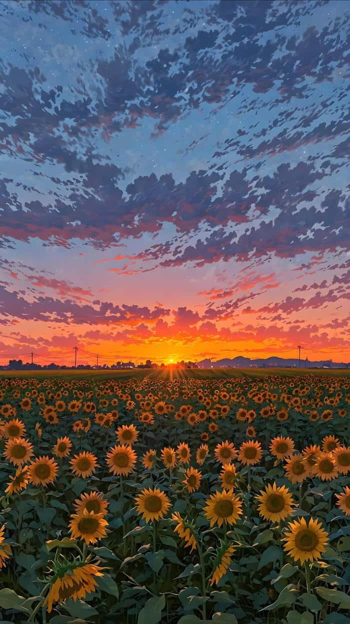 Hình anime hoàng hôn mặt trời dần khuất