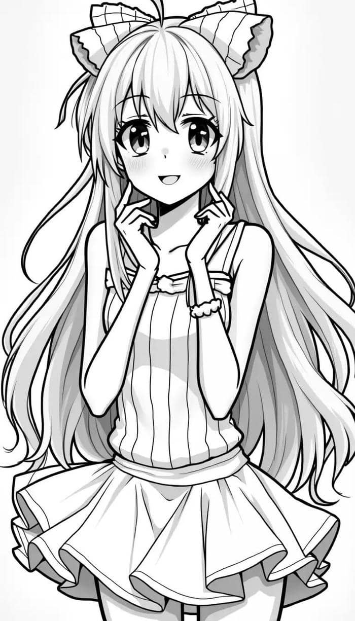 Hình anime không màu chân váy ngắn