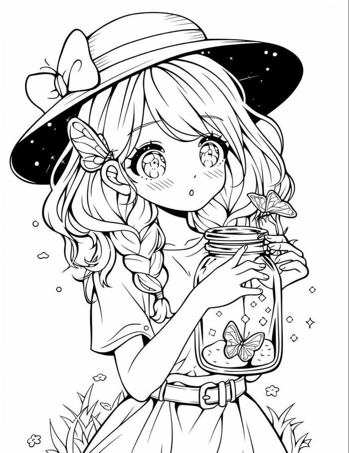 Hình anime không màu dáng đứng thẳng